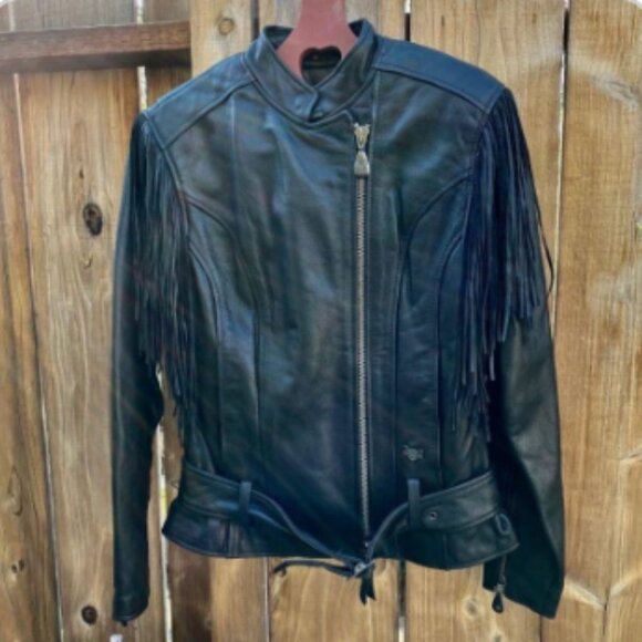 Genuine Harley-Davidson Black Leather Fringed Jacket Womens' Medium - Picture 1 of 10